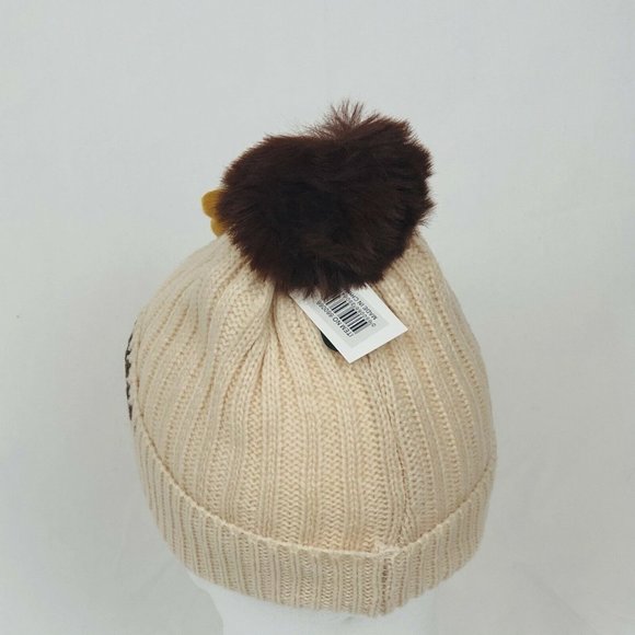 Kids Knit Beanie‎ Pom Fleece Lining Plush On Front- - Picture 3 of 8